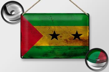Plaque en tôle drapeau São Tomé et Príncipe 30x20cm, drapeau rouille 2