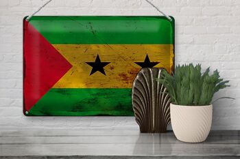 Plaque en tôle drapeau São Tomé et Príncipe 30x20cm, drapeau rouille 3