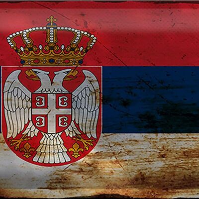 Cartel de chapa Bandera de Serbia, 30x20cm, Bandera de Serbia, óxido
