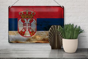 Signe en étain drapeau Serbie 30x20cm drapeau de la Serbie rouille 3