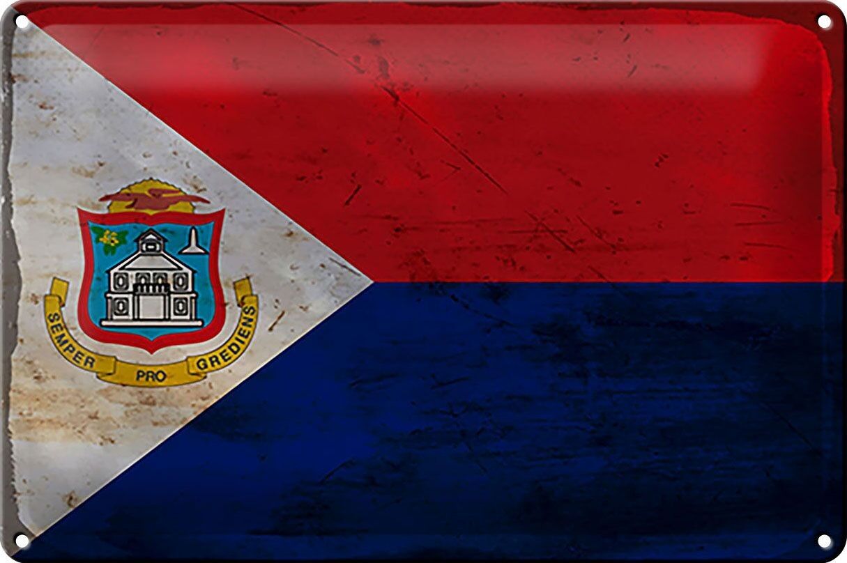 Cartel de chapa bandera Sint Maarten 30x20cm Sint Maarten óxido