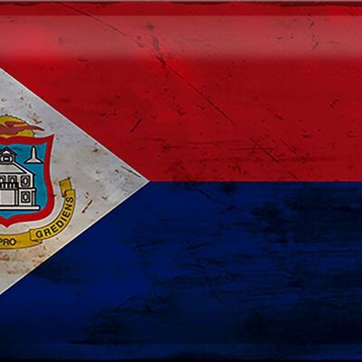 Panneau en tôle drapeau Sint Maarten 30x20cm Sint Maarten rouille