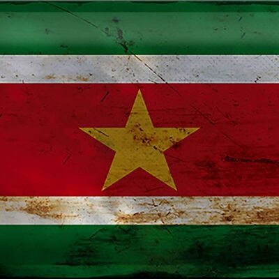 Signe en étain drapeau Suriname 30x20cm drapeau du Suriname rouille
