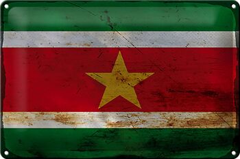 Signe en étain drapeau Suriname 30x20cm drapeau du Suriname rouille 1