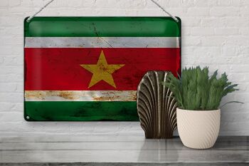 Signe en étain drapeau Suriname 30x20cm drapeau du Suriname rouille 3