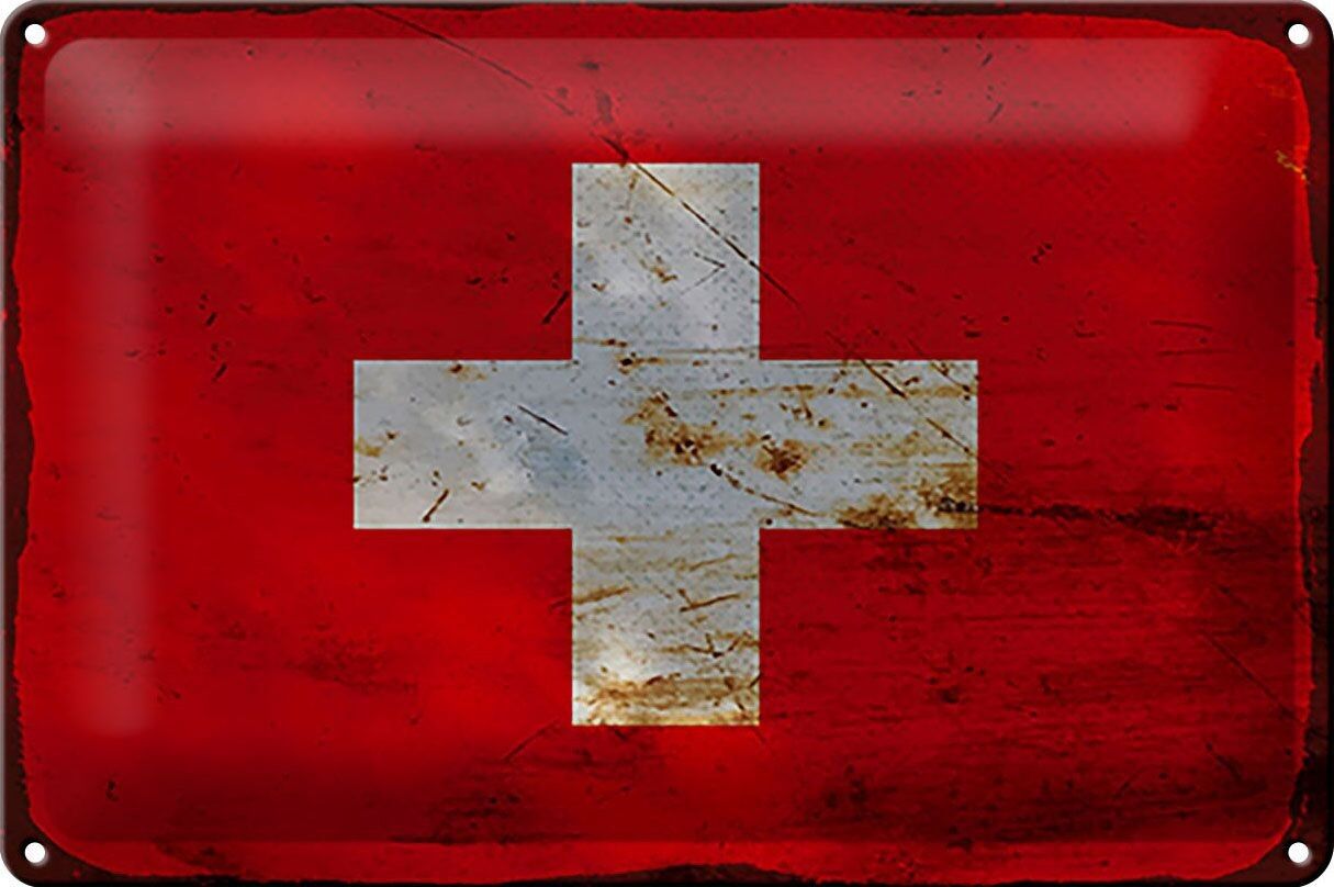 Signe en étain drapeau Suisse 30x20cm drapeau Suisse rouille