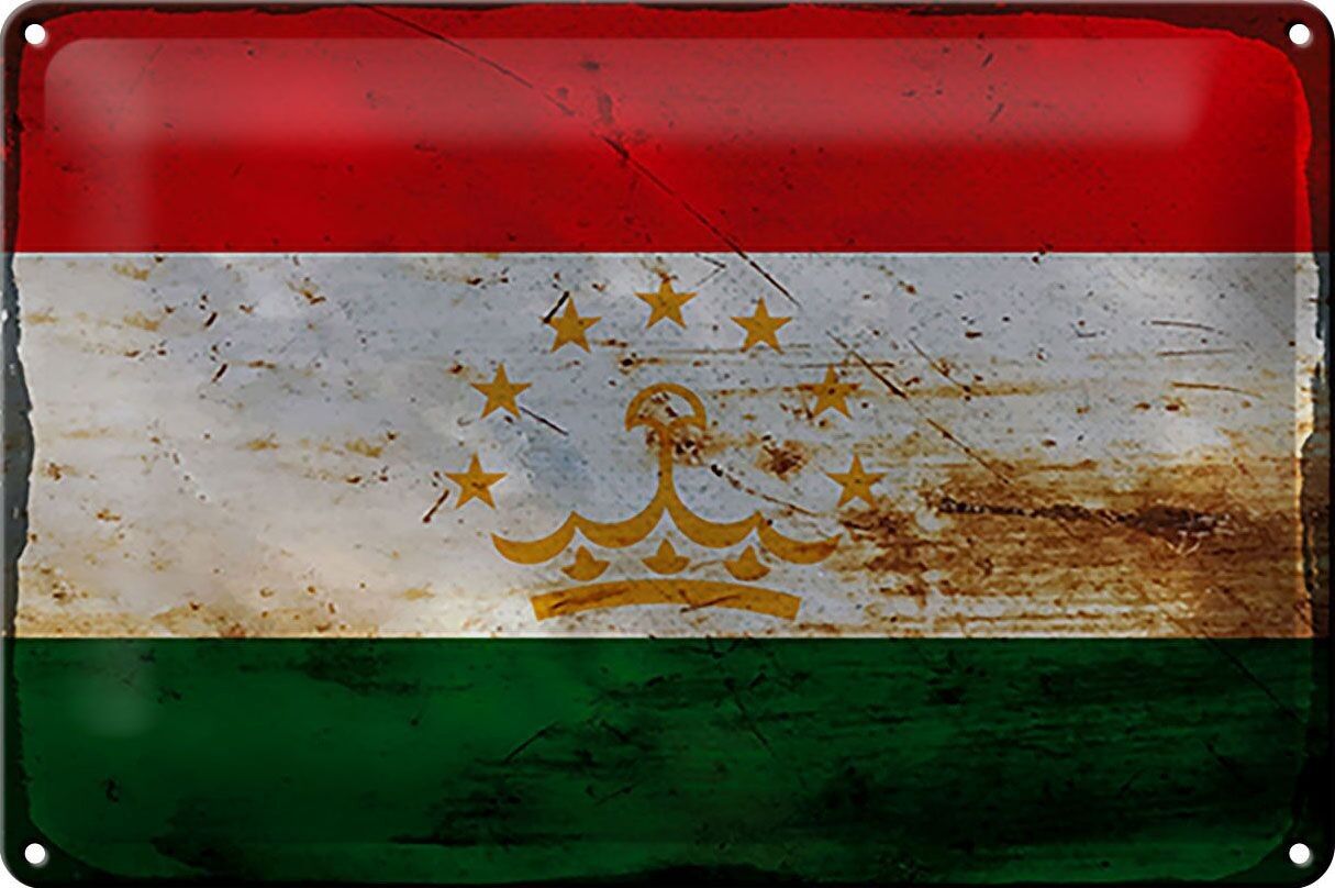 Tin sign flag Tajikistan 30x20cm Tajikistan rust