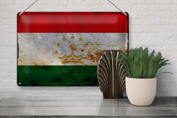 Panneau en étain drapeau Tadjikistan 30x20cm Tadjikistan rouille 3