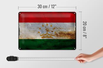 Panneau en étain drapeau Tadjikistan 30x20cm Tadjikistan rouille 4