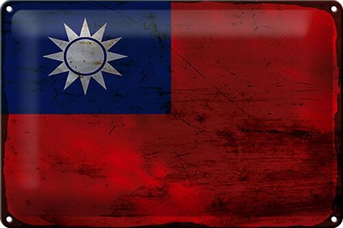 Blechschild Flagge China 30x20cm Flag of Taiwan Rost