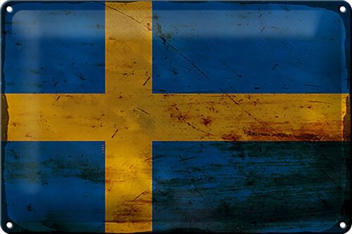 Blechschild Flagge Schweden 30x20cm Flag of Sweden Rost