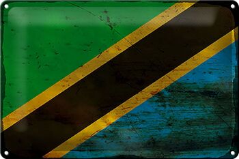 Signe en étain drapeau de la Tanzanie 30x20cm drapeau de la Tanzanie rouille 1
