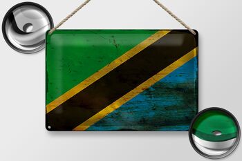 Signe en étain drapeau de la Tanzanie 30x20cm drapeau de la Tanzanie rouille 2