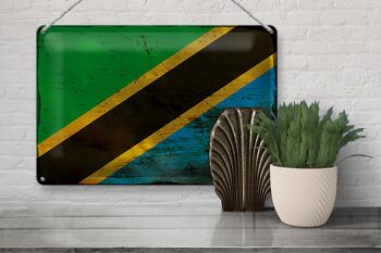 Signe en étain drapeau de la Tanzanie 30x20cm drapeau de la Tanzanie rouille 3