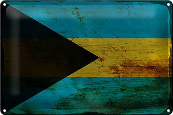 Signe en étain drapeau Bahamas 30x20cm drapeau des Bahamas rouille 1