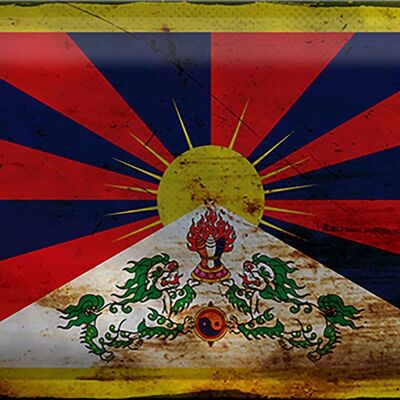 Targa in metallo Bandiera Tibet 30x20 cm Bandiera del Tibet Ruggine