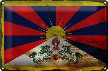 Signe en étain drapeau Tibet 30x20cm drapeau du Tibet rouille 1