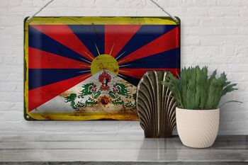 Signe en étain drapeau Tibet 30x20cm drapeau du Tibet rouille 3