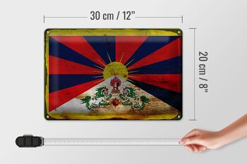 Signe en étain drapeau Tibet 30x20cm drapeau du Tibet rouille 4