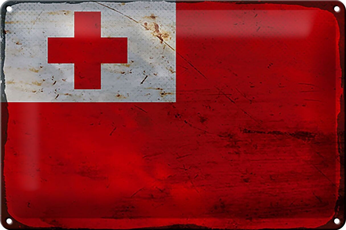 Targa in metallo Bandiera Tonga 30x20 cm Bandiera di Tonga Ruggine