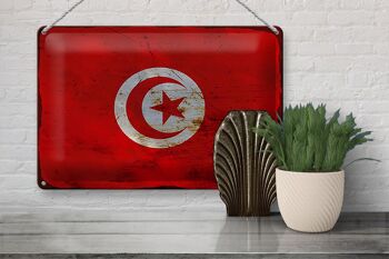 Signe en étain drapeau Tunisie 30x20cm drapeau de la Tunisie rouille 3