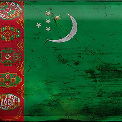Cartel de chapa con bandera de Turkmenistán, 30x20cm, óxido de Turkmenistán