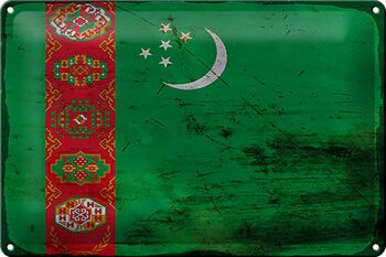 Signe en étain drapeau Turkménistan 30x20cm Turkménistan rouille 1