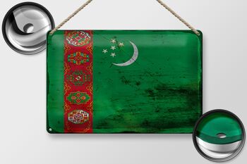 Signe en étain drapeau Turkménistan 30x20cm Turkménistan rouille 2