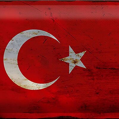 Panneau métallique drapeau Türkiye 30x20cm, drapeau de la Turquie rouille