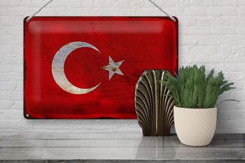 Panneau métallique drapeau Türkiye 30x20cm, drapeau de la Turquie rouille 3