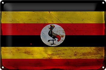 Signe en étain drapeau ougandais 30x20cm, drapeau de l'ouganda rouille 1
