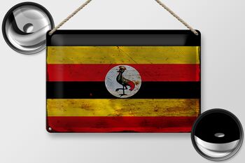 Signe en étain drapeau ougandais 30x20cm, drapeau de l'ouganda rouille 2