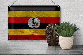 Signe en étain drapeau ougandais 30x20cm, drapeau de l'ouganda rouille 3