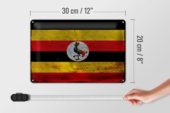 Signe en étain drapeau ougandais 30x20cm, drapeau de l'ouganda rouille 4
