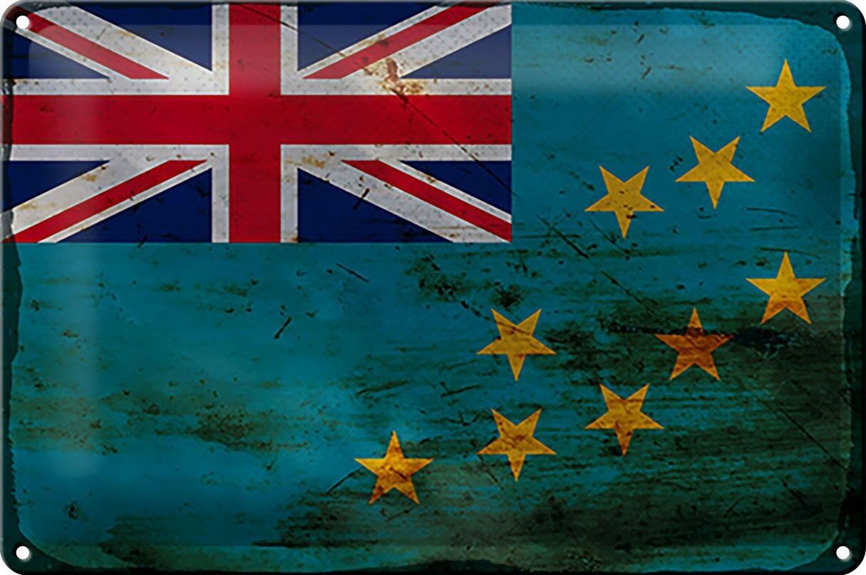 Signe en étain drapeau Tuvalu 30x20cm drapeau de Tuvalu rouille