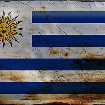 Signe en étain drapeau Uruguay 30x20cm drapeau de l'Uruguay rouille
