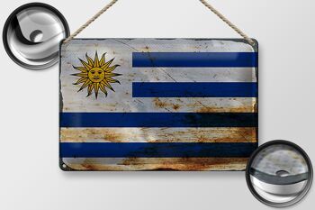 Signe en étain drapeau Uruguay 30x20cm drapeau de l'Uruguay rouille 2