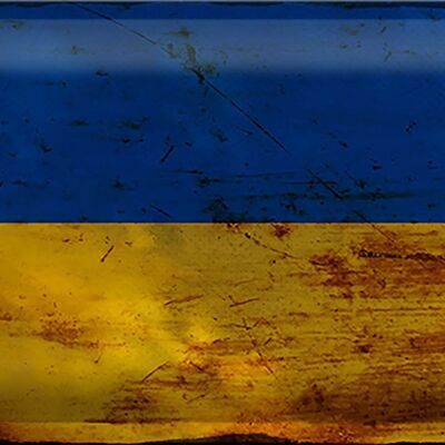 Signe en étain drapeau Ukraine 30x20cm drapeau de l'ukraine rouille