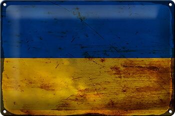 Signe en étain drapeau Ukraine 30x20cm drapeau de l'ukraine rouille 1