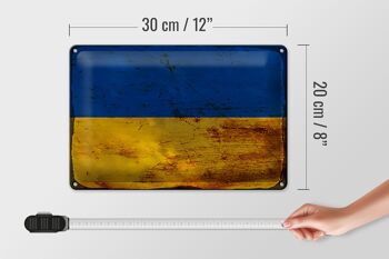 Signe en étain drapeau Ukraine 30x20cm drapeau de l'ukraine rouille 4