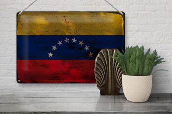 Signe en étain drapeau Venezuela 30x20cm drapeau Venezuela rouille 3