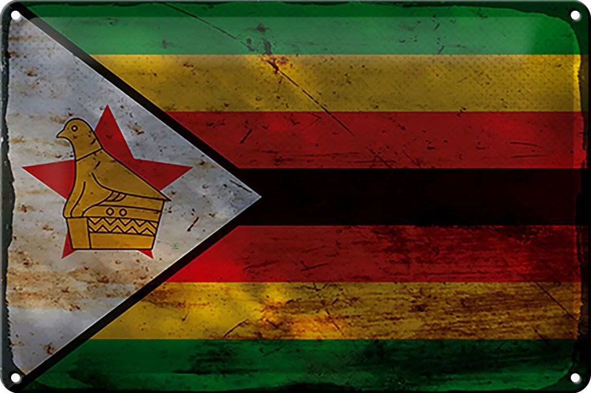 Signe en étain drapeau Zimbabwe 30x20cm drapeau du Zimbabwe rouille