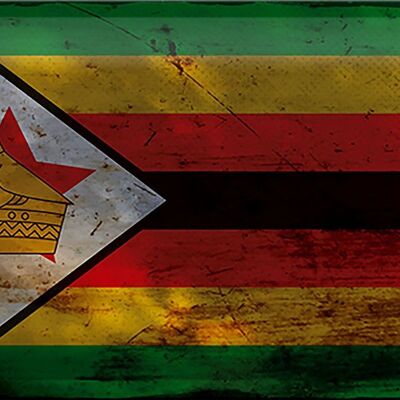 Cartel de chapa con bandera de Zimbabue, 30x20cm, bandera de Zimbabue, óxido