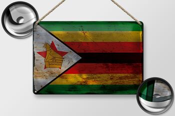Signe en étain drapeau Zimbabwe 30x20cm drapeau du Zimbabwe rouille 2
