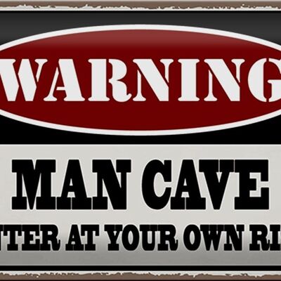 Targa in metallo con scritta "Warning Man Cave", 30x20 cm, entra nel tuo