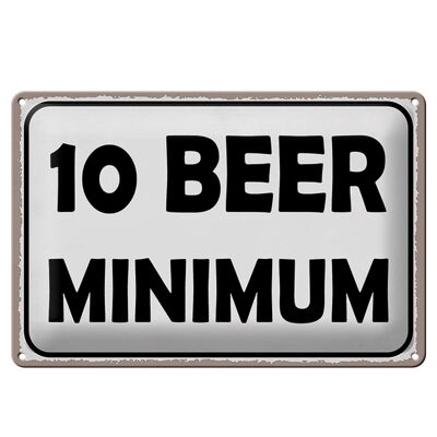 Cartel de chapa que dice 30x20cm 10 cervezas mínimas.