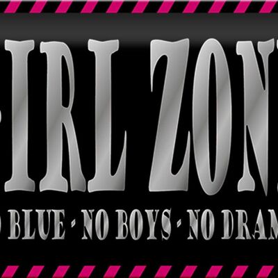 Targa in metallo con scritta 30x20 cm Girl Zone no blu no ragazzi no
