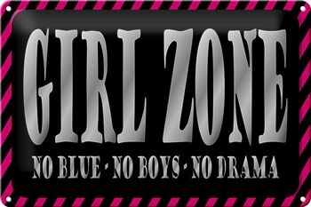 Panneau en étain disant 30x20cm Girl Zone no blue no boys no 1
