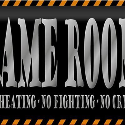 Metal sign saying 30x20cm Game Room no cheating no crying