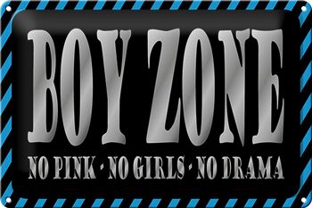 Panneau en étain disant 30x20cm Boy Zone, pas de filles roses, pas de drame 1